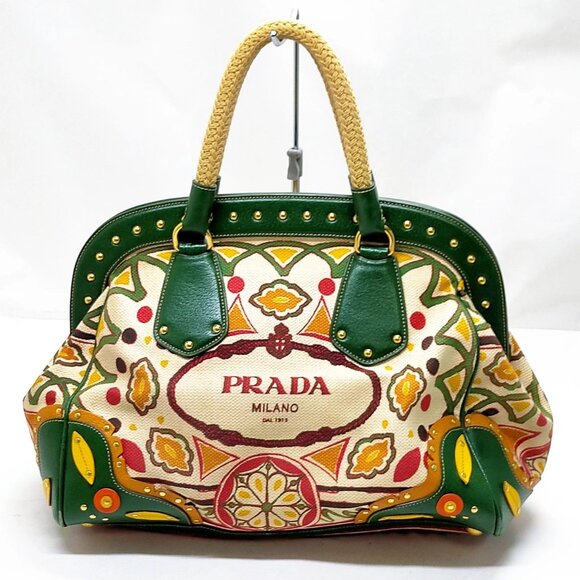 Prada Handbags - Prada Hand Bag Beige Canvas 550-080725